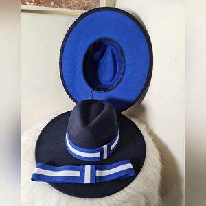 Navy & Royal Blue wide brim Fedora Hat w/ Band